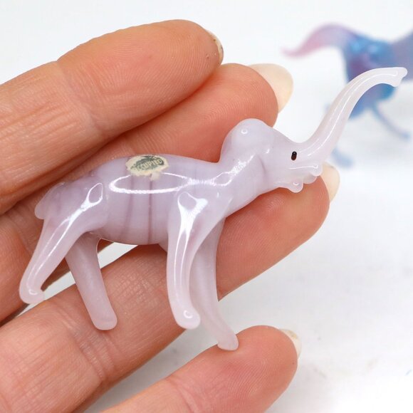 Vintage Mini Glass Animal Figurines Set Horse & Elephant Murano Style Pink Blue - Picture 11 of 15